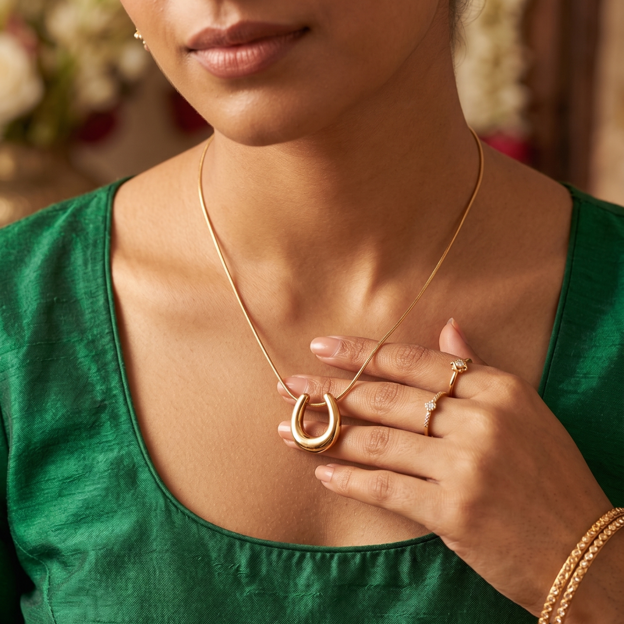 Anti-Tarnish Daily Wear Gold Horseshoe Chain Pendant
