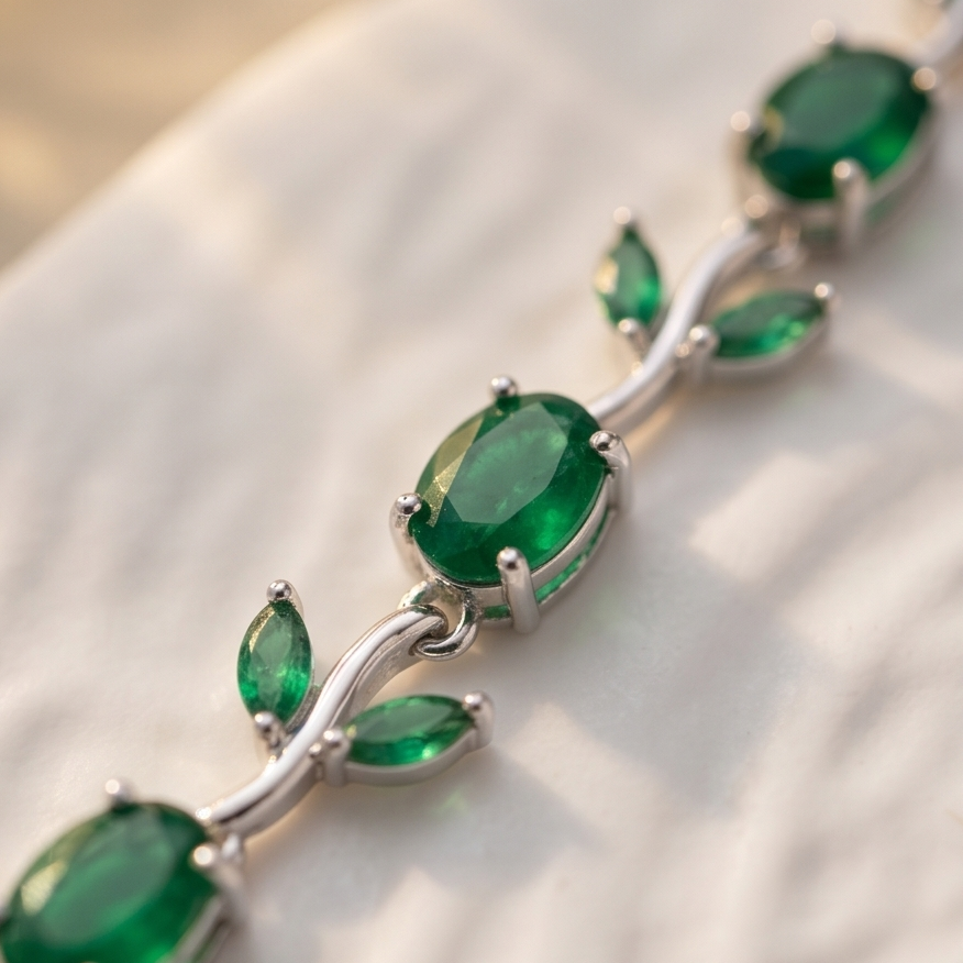 Tulip Anti-Tarnish Floral Green Crystal Bracelet – Silver PVD Plated