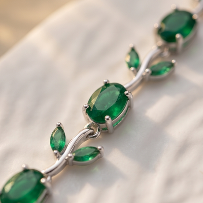 Tulip Anti-Tarnish Floral Green Crystal Bracelet – Silver PVD Plated