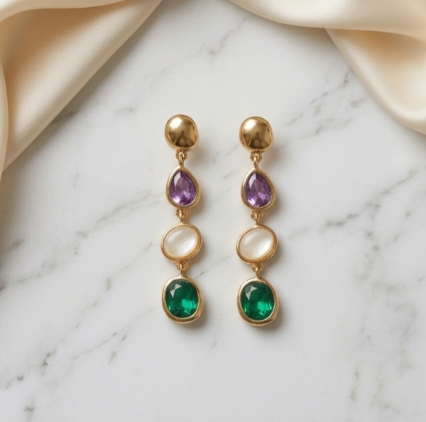 Amara Organic Gem Linear Drop Earrings