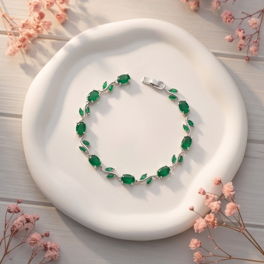 Green Silver Tulip Bracelet