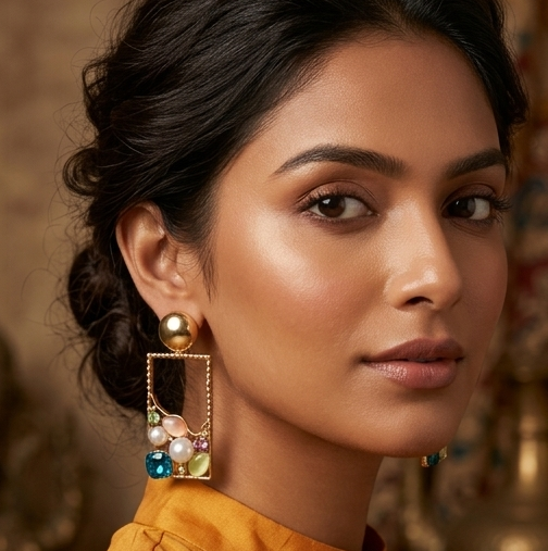 Mosaic Frame Anti-Tarnish Rectangular Drop Earrings
