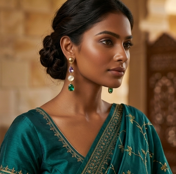 Amara Organic Gem Linear Drop Earrings