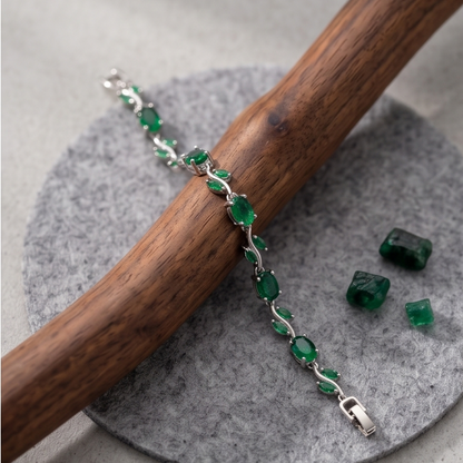 Tulip Anti-Tarnish Floral Green Crystal Bracelet – Silver PVD Plated