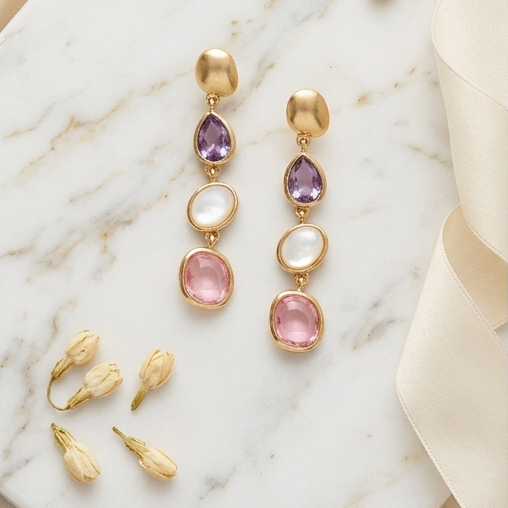Amara Organic Gem Linear Drop Earrings