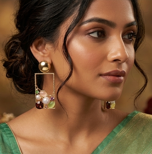 Mosaic Frame Anti-Tarnish Rectangular Drop Earrings