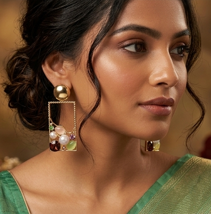Mosaic Frame Anti-Tarnish Rectangular Drop Earrings