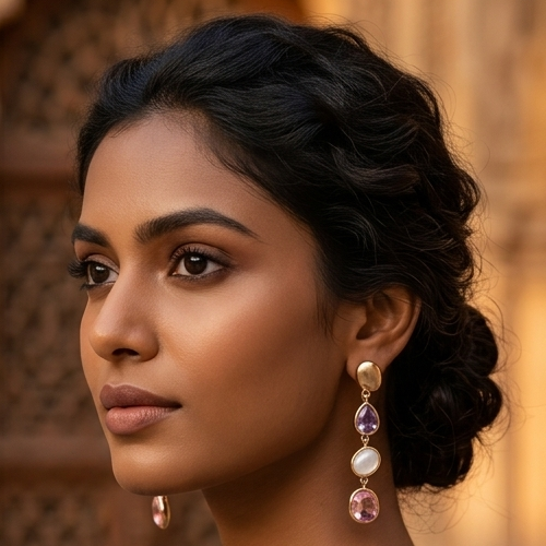 Amara Organic Gem Linear Drop Earrings