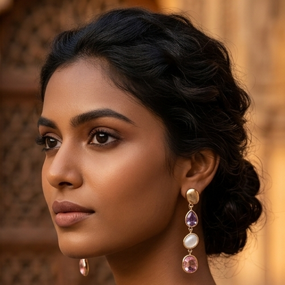 Amara Organic Gem Linear Drop Earrings