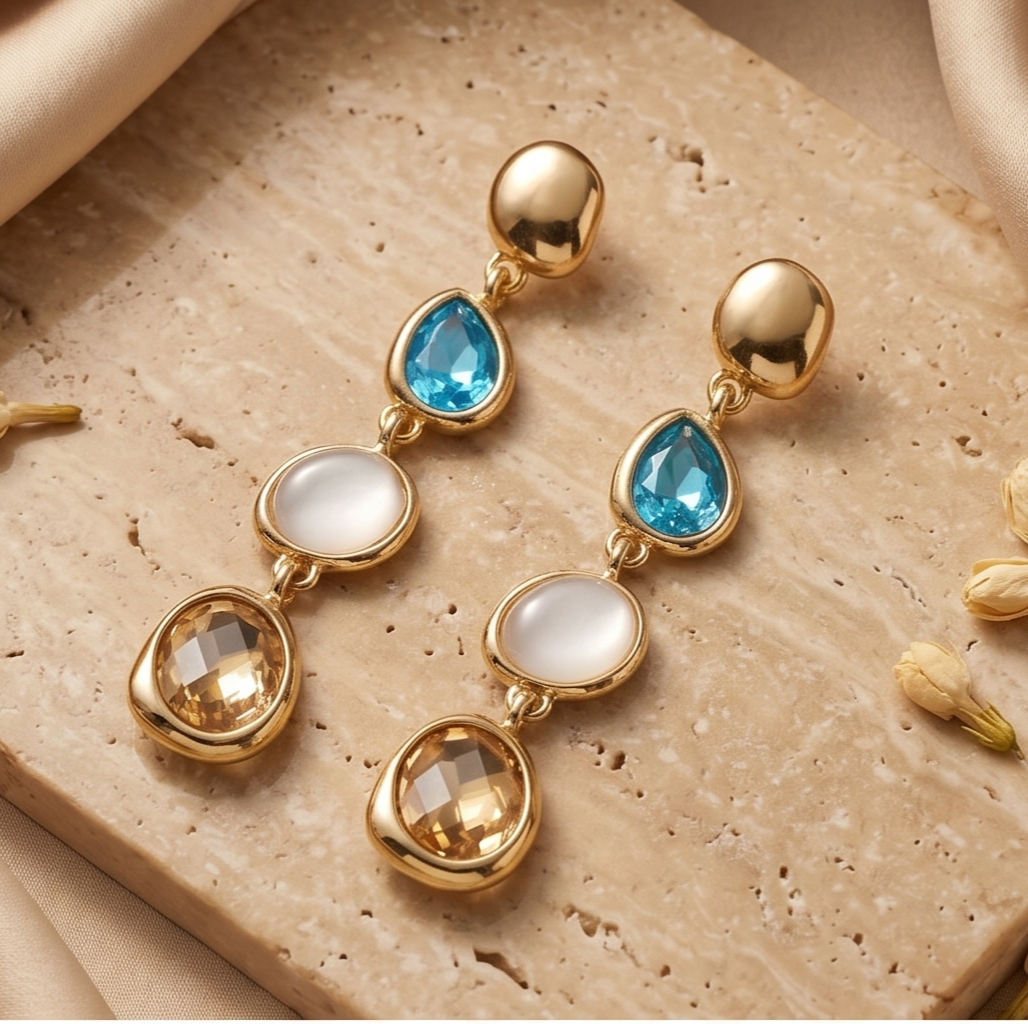 Amara Organic Gem Linear Drop Earrings