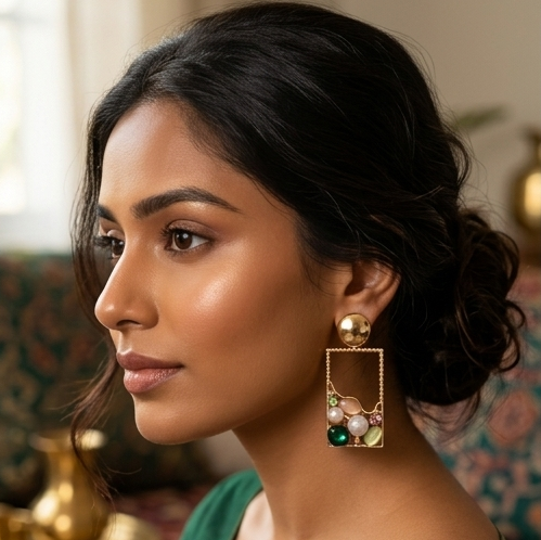 Mosaic Frame Anti-Tarnish Rectangular Drop Earrings