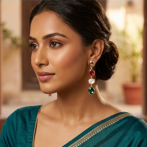 Amara Organic Gem Linear Drop Earrings
